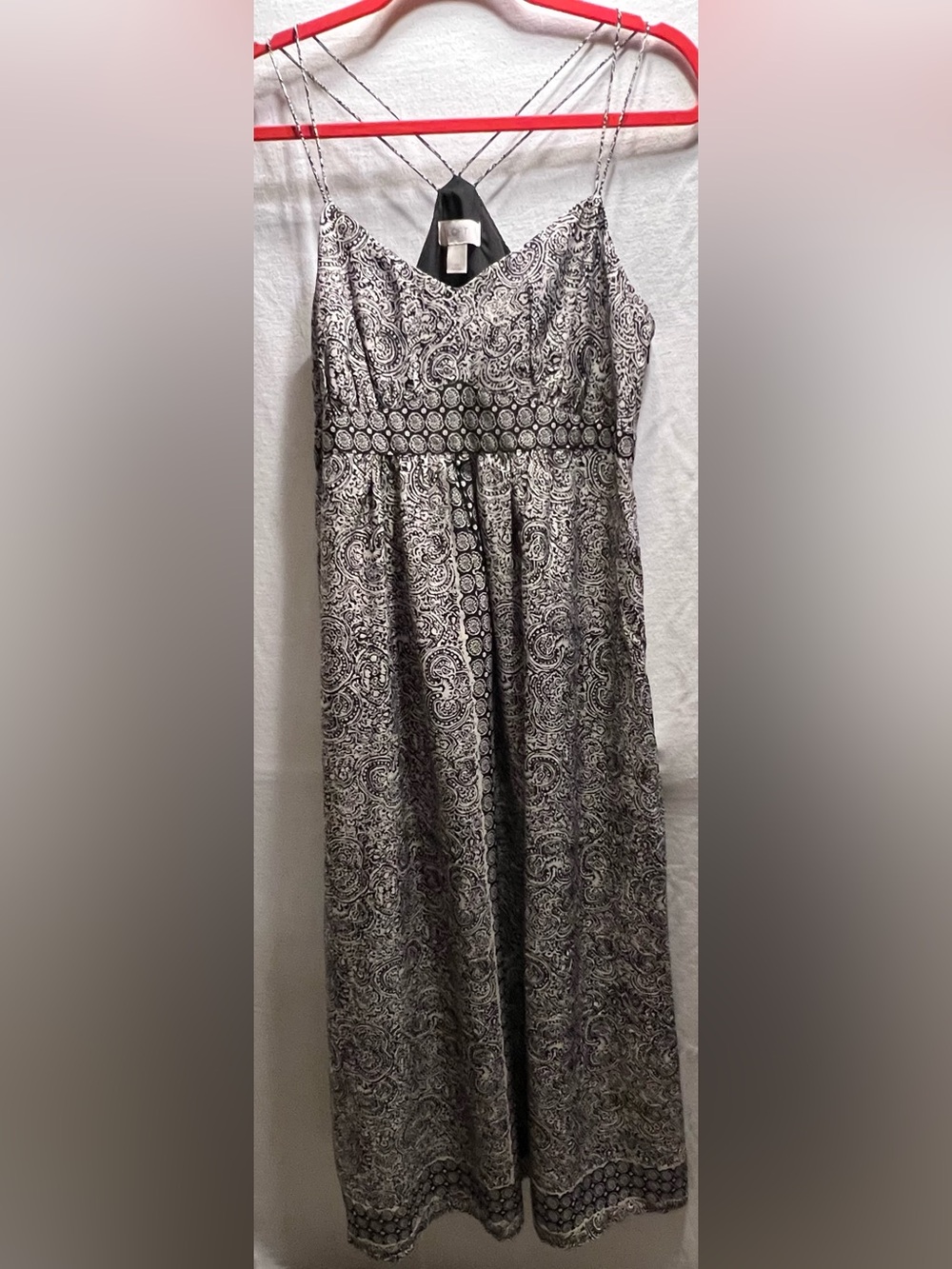 LOFT Black and White Paisley Maxi Dress with Spaghetti Straps